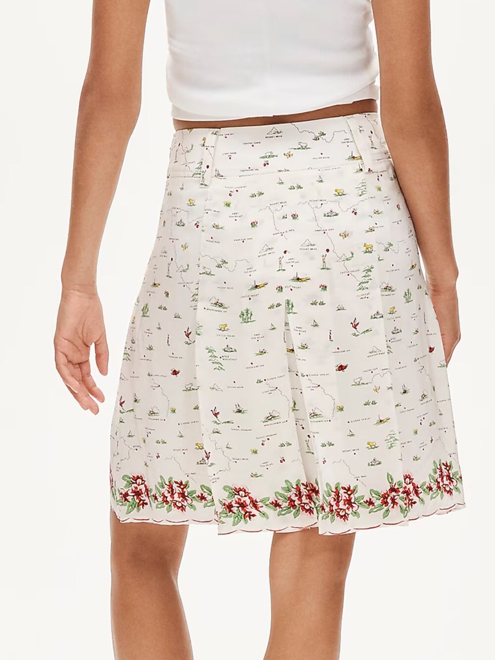 J. Crew Cream A-Line Skirt with Red Floral Hem